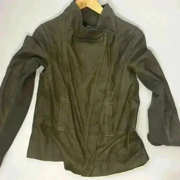 VINCE Scuba Asymmetrical Lambskin Leather green khaki suede Jacket Size large - Picture 14 of 16